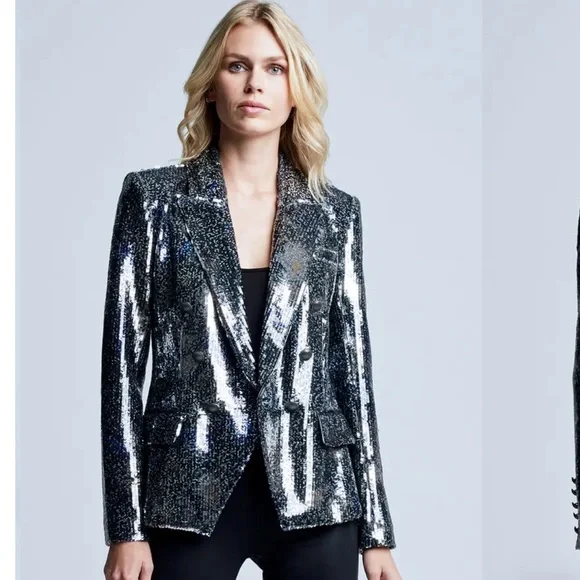 L'AGENCE Kenzie Sequin Double Breasted Blazer - Picture 3 of 12